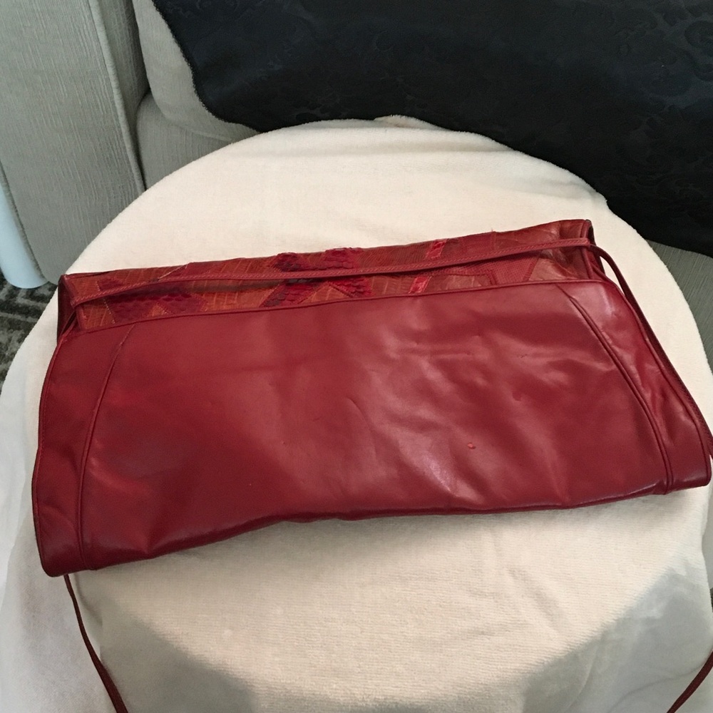 Sharif Red Patchwork Leather Shoulder Bag - Picture 2 of 7
